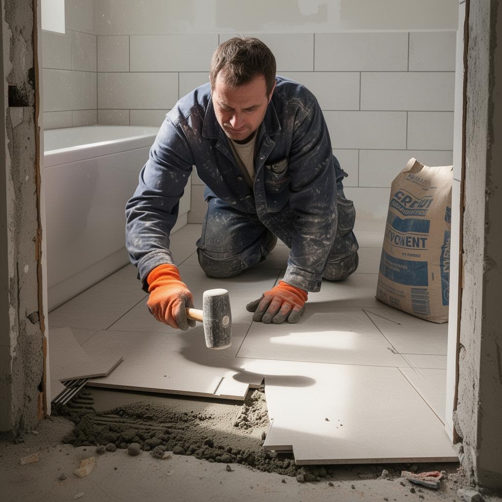 Ceramic floor tiles being perfectly leveled